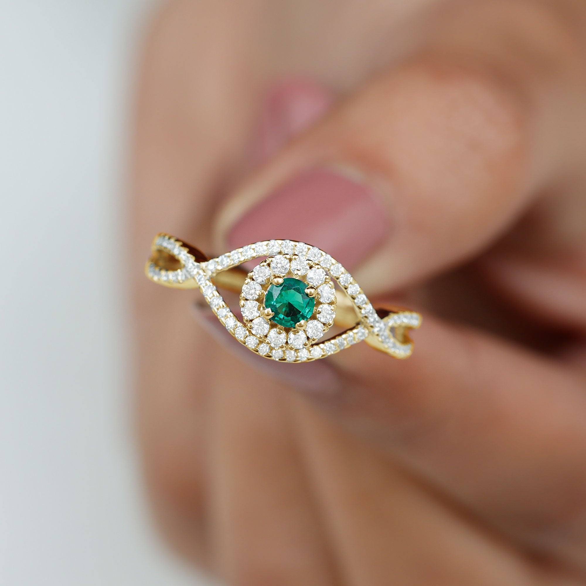 Rosec Jewels-Lab Grown Emerald and Diamond Crossover Ring