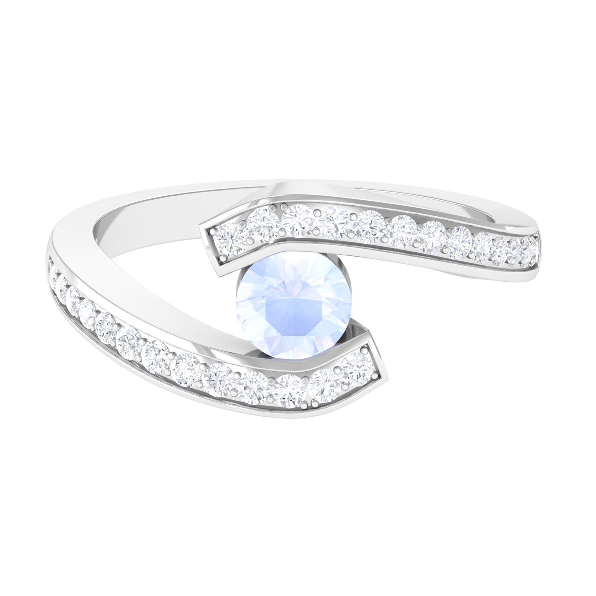 Rosec Jewels-Moonstone Bypass Engagement Ring with Diamond