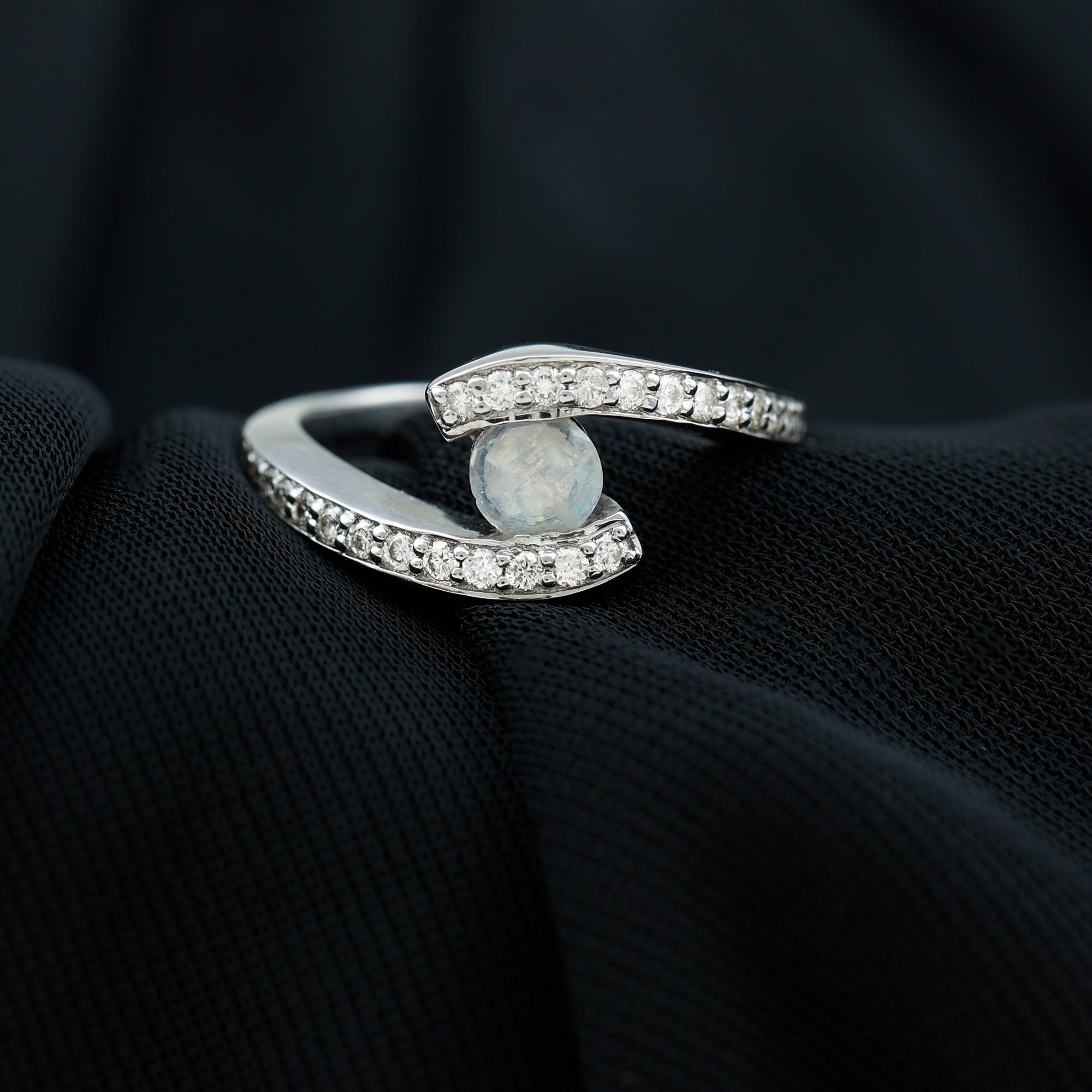 Rosec Jewels-Moonstone Bypass Engagement Ring with Diamond