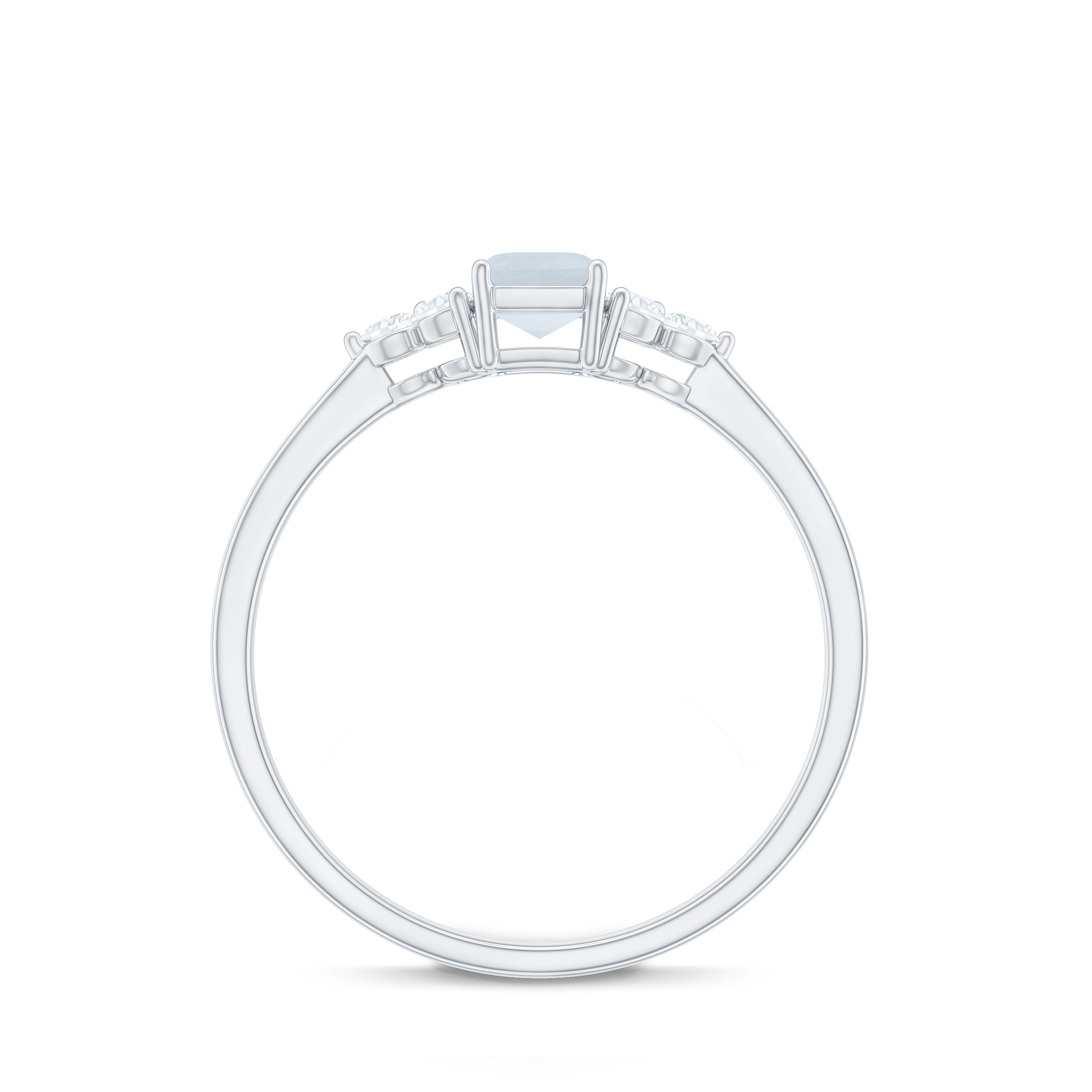 Rosec Jewels-1 CT Octagon Cut Moonstone Solitaire Ring with Diamond Trio