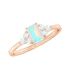 Rosec Jewels-Octagon Cut Ethiopian Opal Solitaire Ring with Diamond Trio