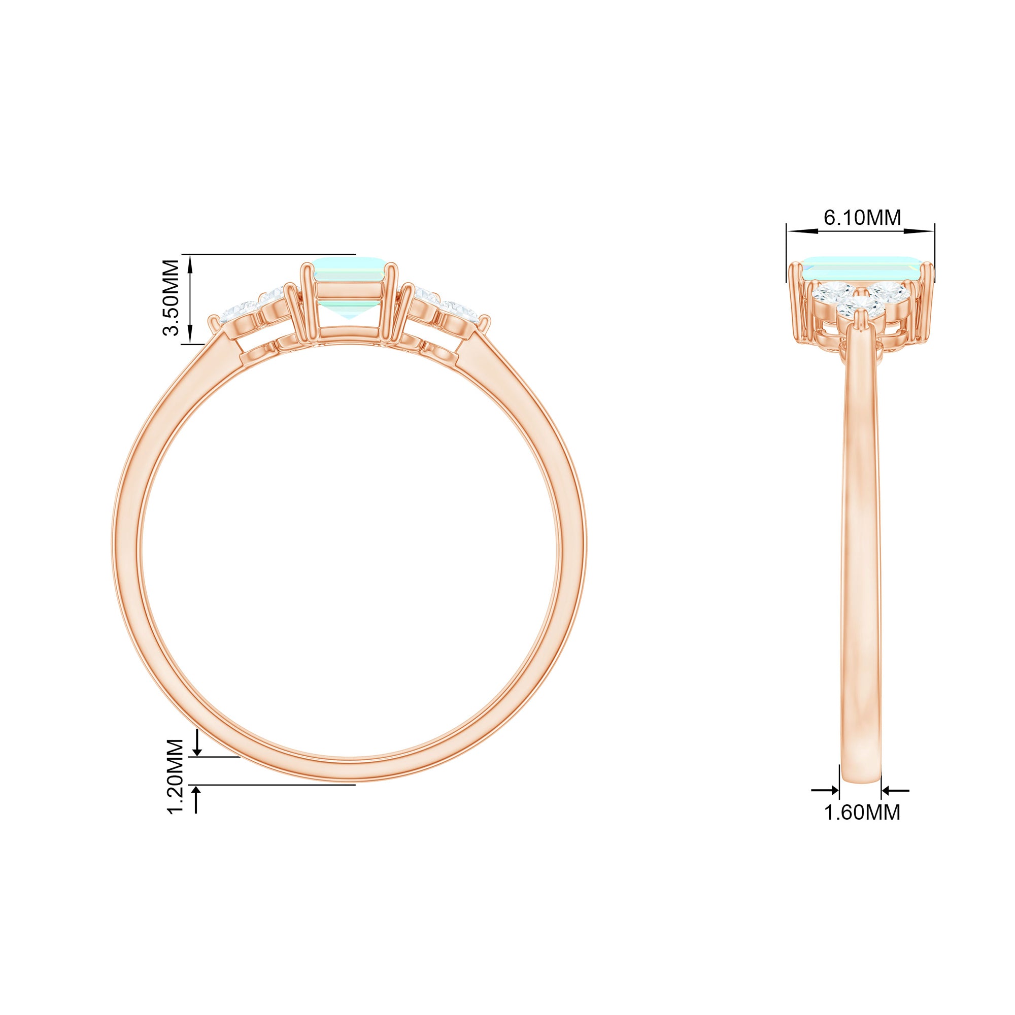 Rosec Jewels-Octagon Cut Ethiopian Opal Solitaire Ring with Diamond Trio