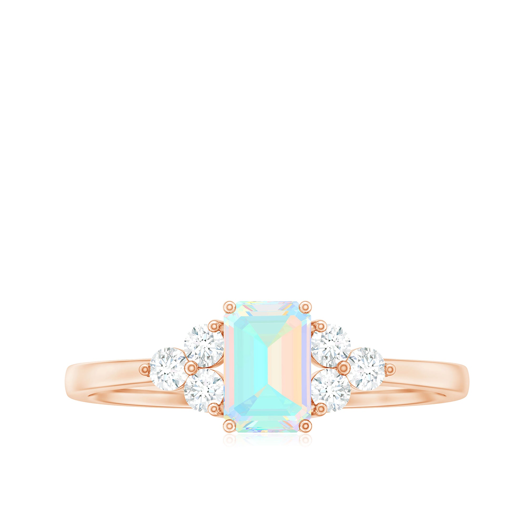 Rosec Jewels-Octagon Cut Ethiopian Opal Solitaire Ring with Diamond Trio