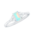 Rosec Jewels-Octagon Cut Ethiopian Opal Solitaire Ring with Diamond Trio