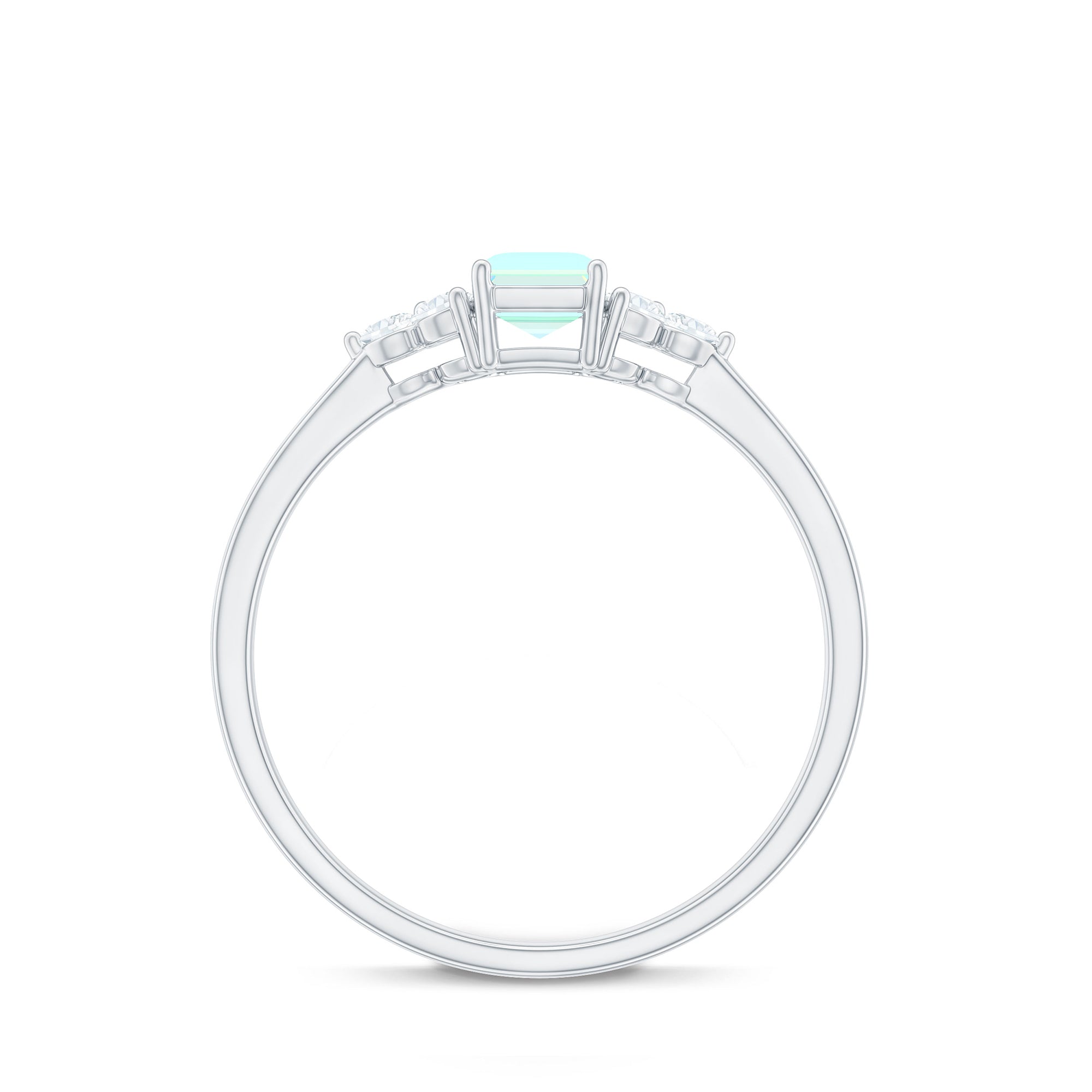 Rosec Jewels-Octagon Cut Ethiopian Opal Solitaire Ring with Diamond Trio