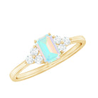 Rosec Jewels-Octagon Cut Ethiopian Opal Solitaire Ring with Diamond Trio