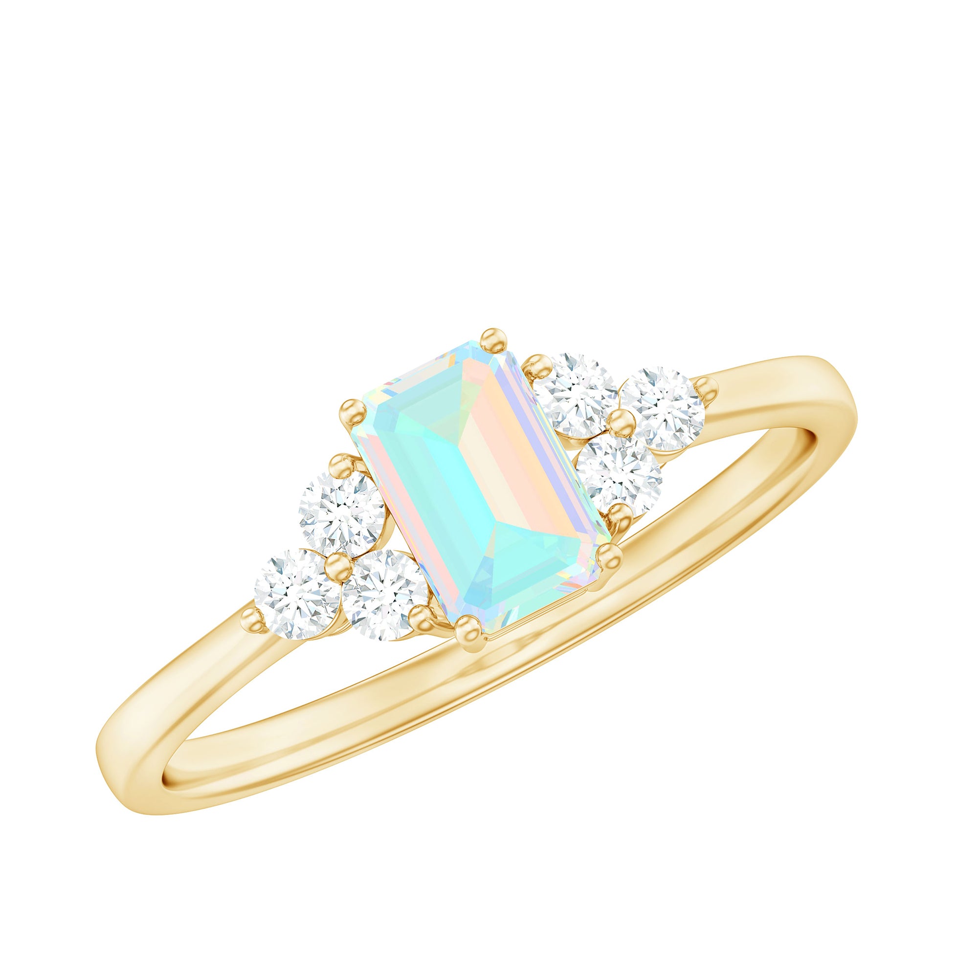 Rosec Jewels-Octagon Cut Ethiopian Opal Solitaire Ring with Diamond Trio