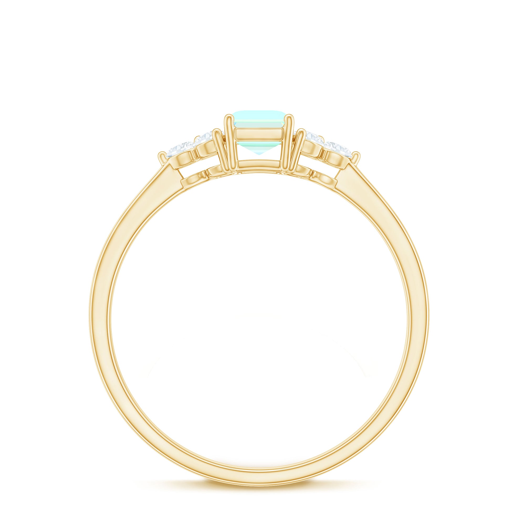 Rosec Jewels-Octagon Cut Ethiopian Opal Solitaire Ring with Diamond Trio