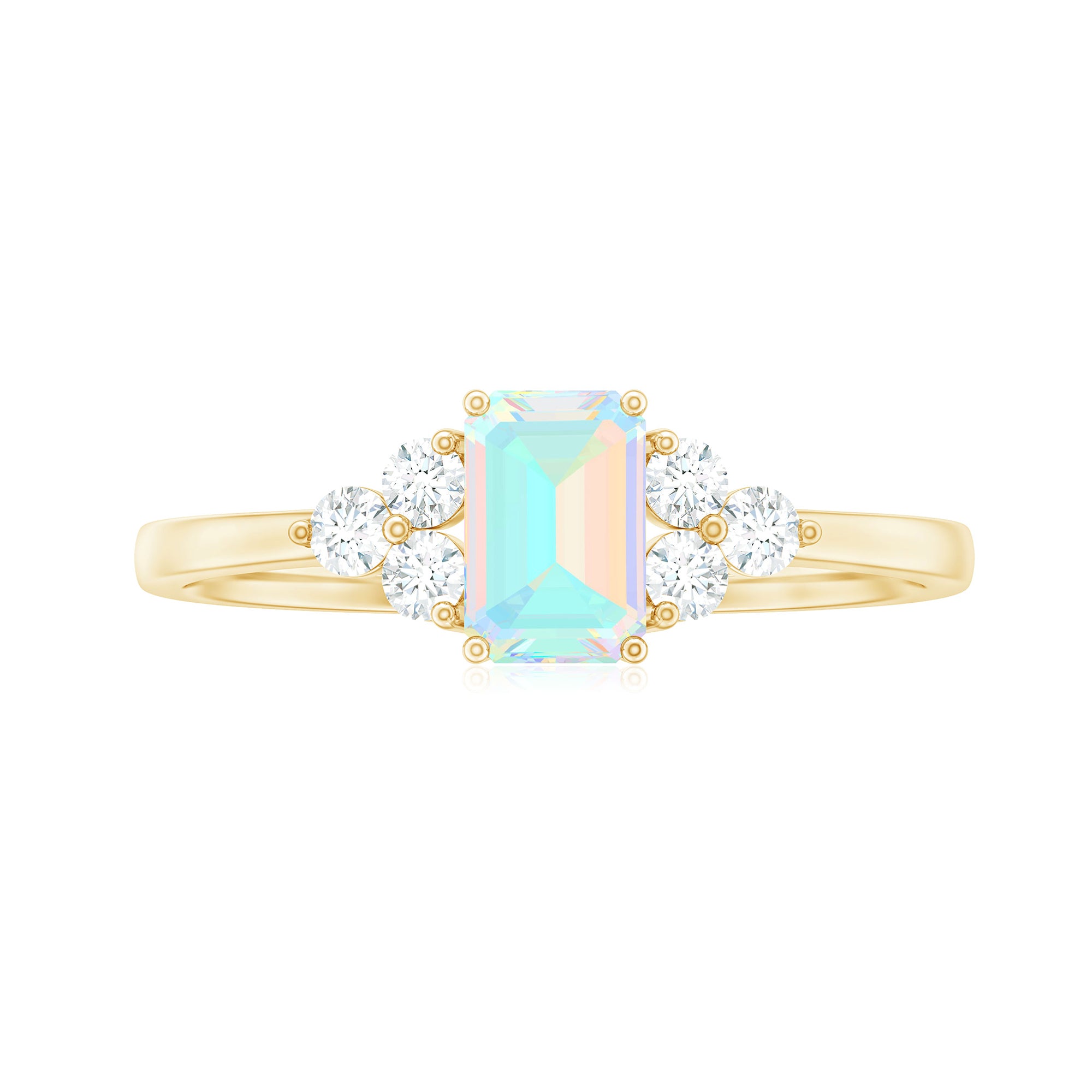 Rosec Jewels-Octagon Cut Ethiopian Opal Solitaire Ring with Diamond Trio