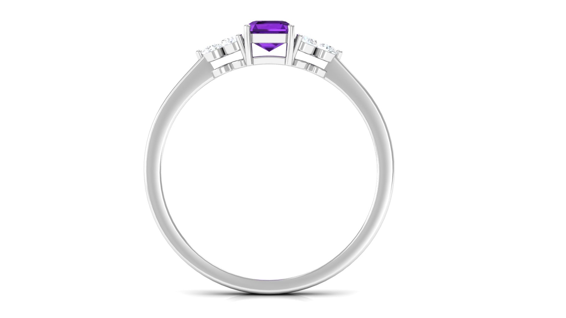 Rosec Jewels-Octagon Cut Amethyst Solitaire Ring with Diamond Trio