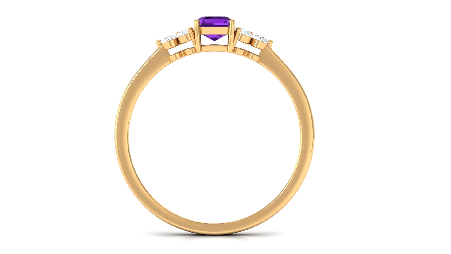 Rosec Jewels-Octagon Cut Amethyst Solitaire Ring with Diamond Trio