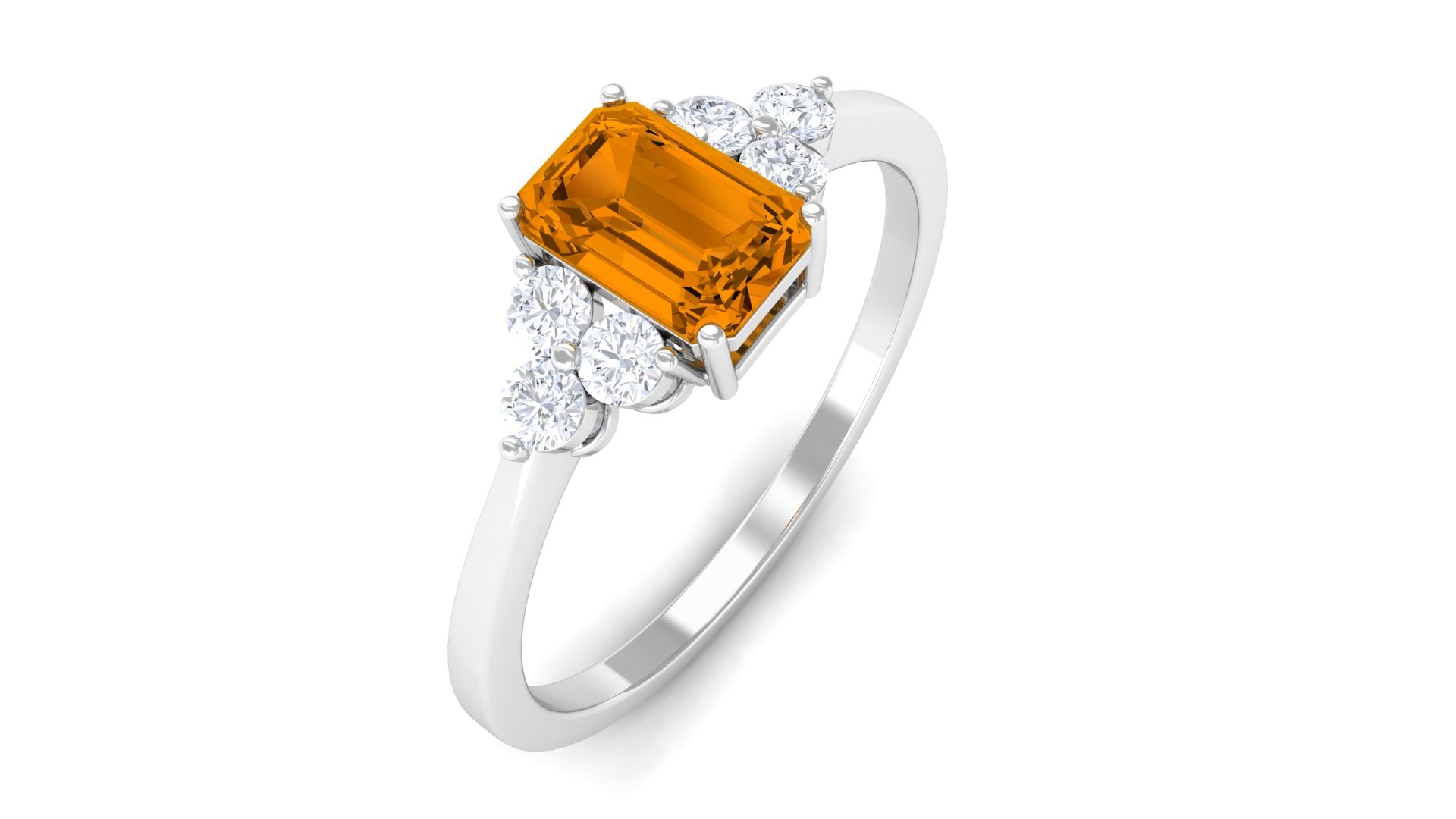 Rosec Jewels-1 CT Octagon Cut Citrine Solitaire Ring with Diamond Trio