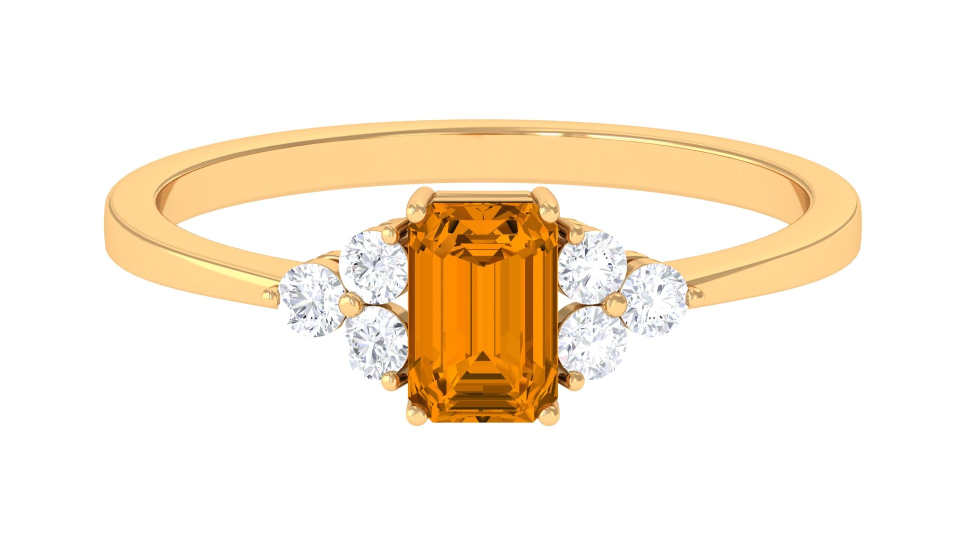 Rosec Jewels-1 CT Octagon Cut Citrine Solitaire Ring with Diamond Trio