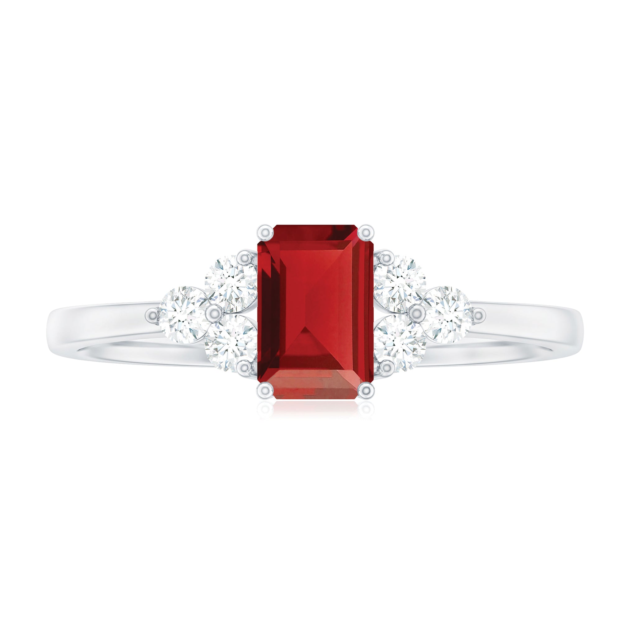 Rosec Jewels-1 CT Octagon Cut Lab Grown Ruby Solitaire Ring with Diamond Trio