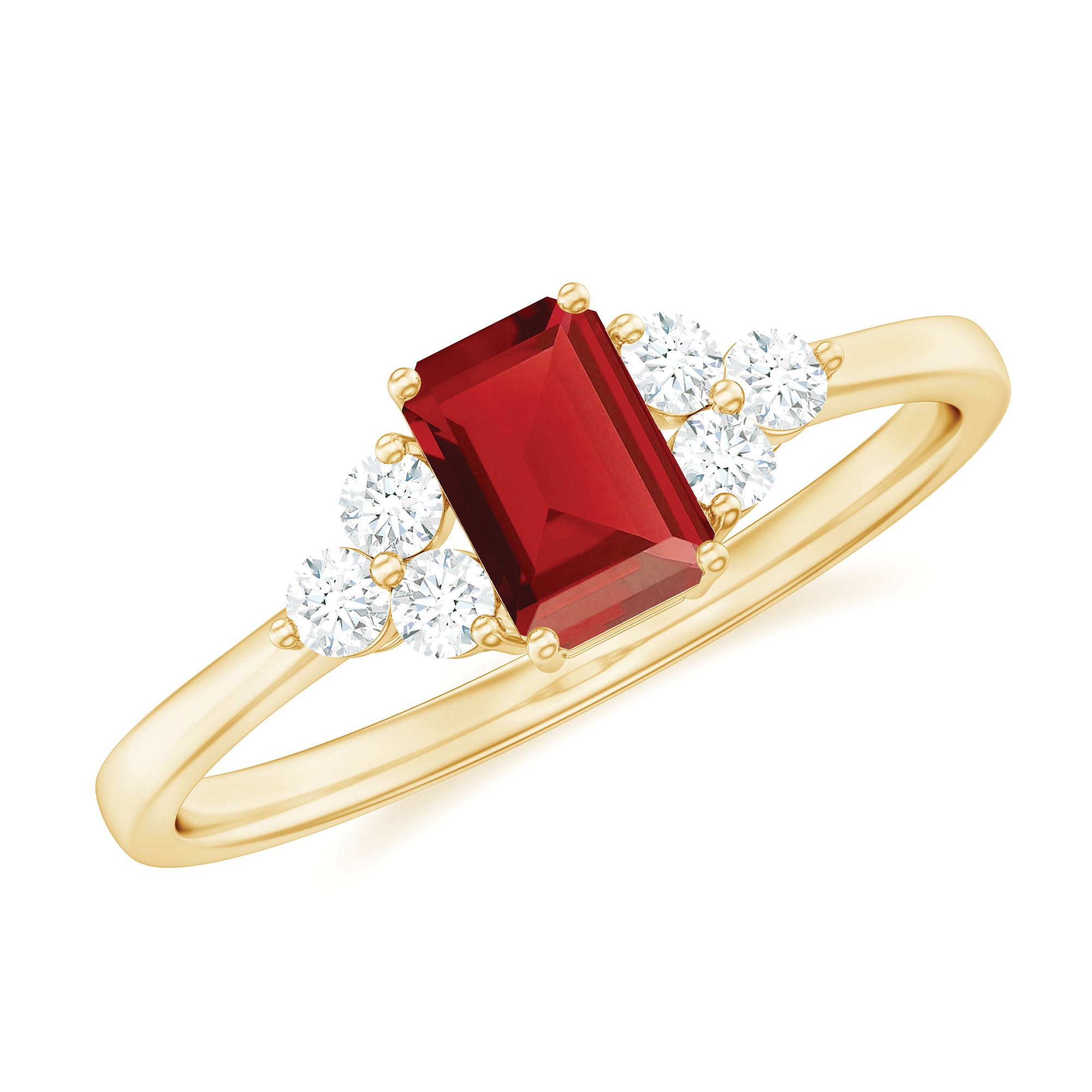 Rosec Jewels-1 CT Octagon Cut Lab Grown Ruby Solitaire Ring with Diamond Trio