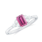 Rosec Jewels-1 CT Octagon Cut Pink Tourmaline Solitaire Ring with Diamond Trio