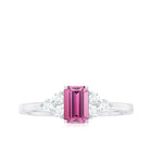 Rosec Jewels-1 CT Octagon Cut Pink Tourmaline Solitaire Ring with Diamond Trio