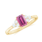 Rosec Jewels-1 CT Octagon Cut Pink Tourmaline Solitaire Ring with Diamond Trio