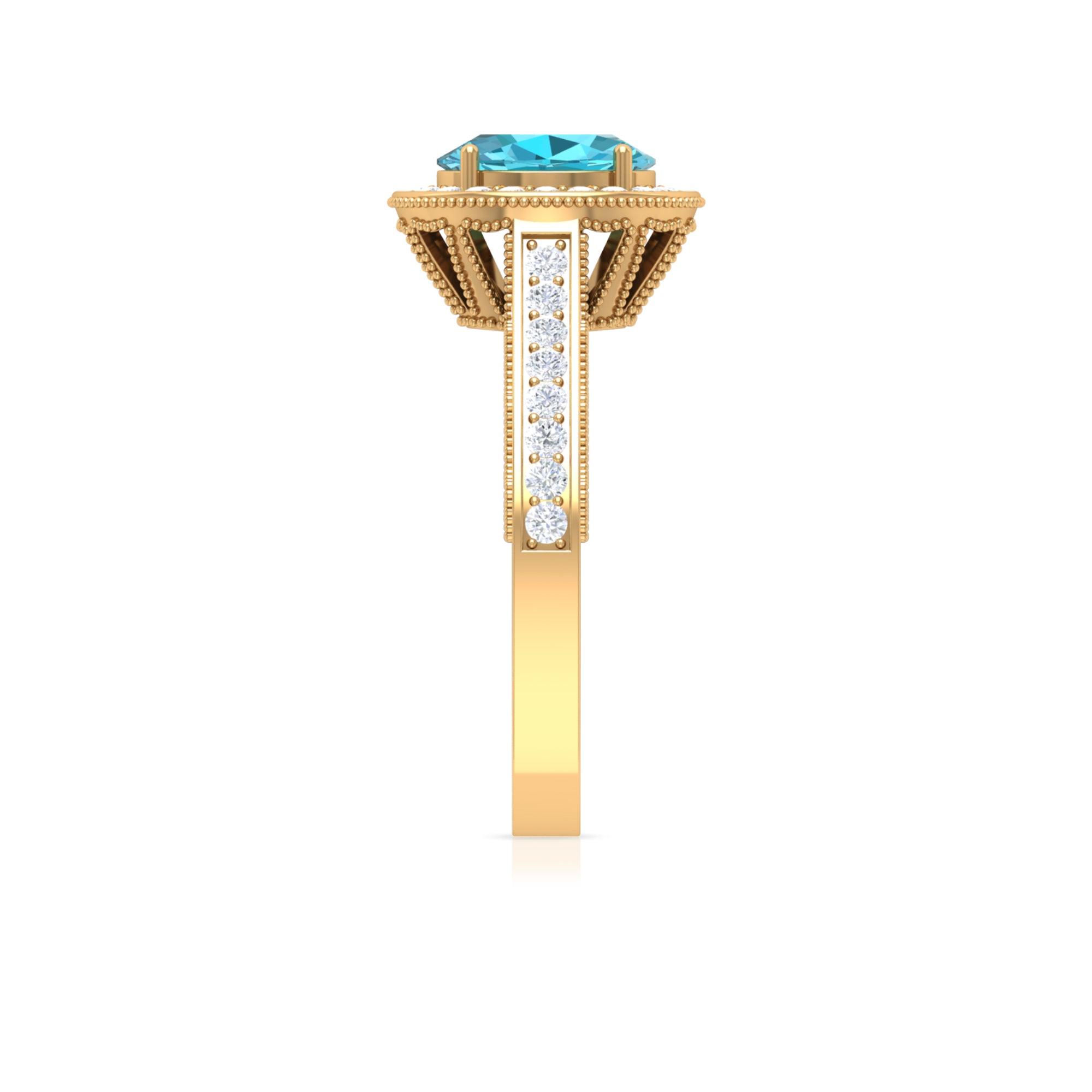 2 CT Swiss Blue Topaz and Diamond Engagement Ring with Milgrain Details Swiss Blue Topaz - ( AAA ) - Quality - Rosec Jewels