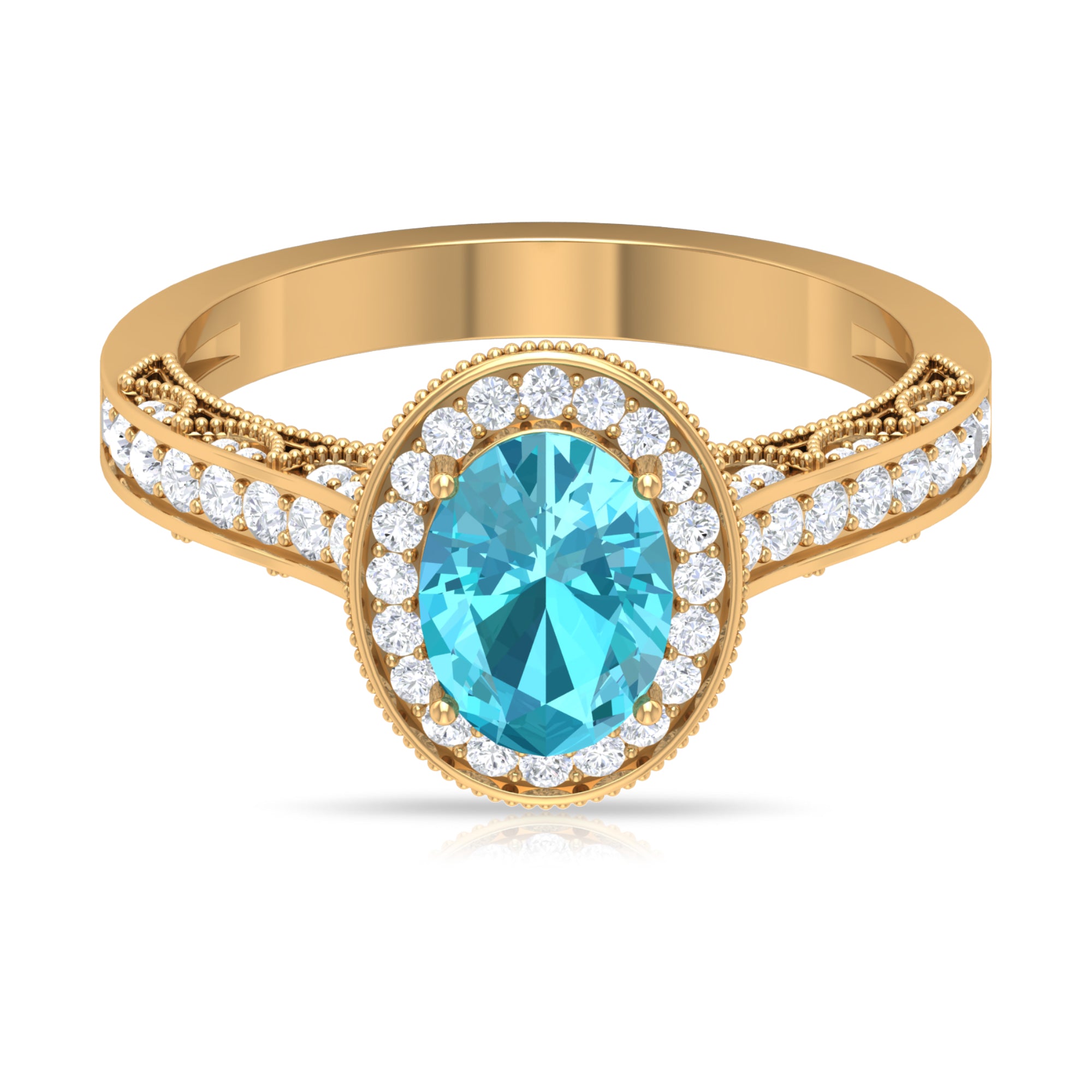 2 CT Swiss Blue Topaz and Diamond Engagement Ring with Milgrain Details Swiss Blue Topaz - ( AAA ) - Quality - Rosec Jewels