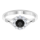 Rosec Jewels-Black Onyx and Diamond Flower Halo Ring with Split Shank