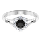 Rosec Jewels-Black Onyx and Diamond Flower Halo Ring with Split Shank