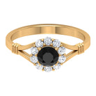 Rosec Jewels-Black Onyx and Diamond Flower Halo Ring with Split Shank