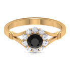 Rosec Jewels-Black Onyx and Diamond Flower Halo Ring with Split Shank