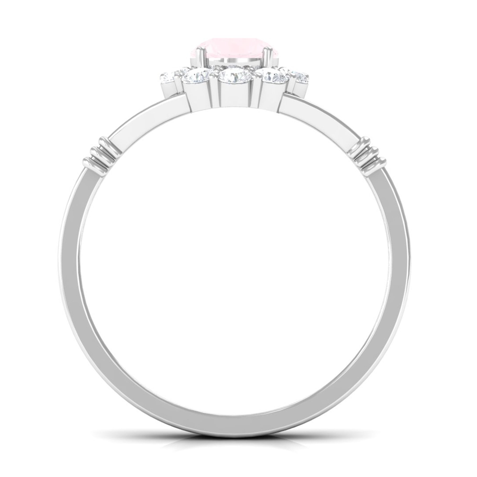 Rosec Jewels-1 CT Rose Quartz Flower Engagement Ring with Diamond Halo in Split Shank