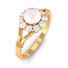 Rosec Jewels-1 CT Rose Quartz Flower Engagement Ring with Diamond Halo in Split Shank