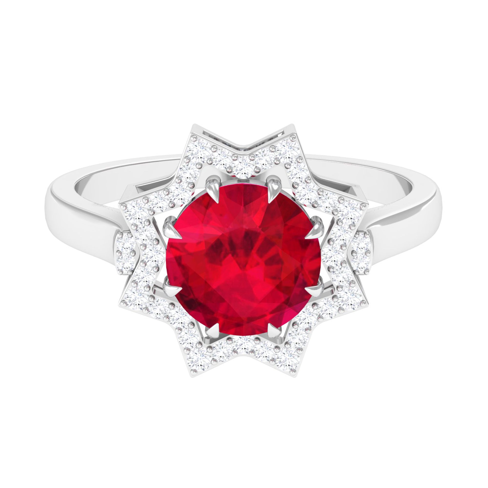 Rosec Jewels-Created Ruby Star Shape Engagement Ring with Diamond