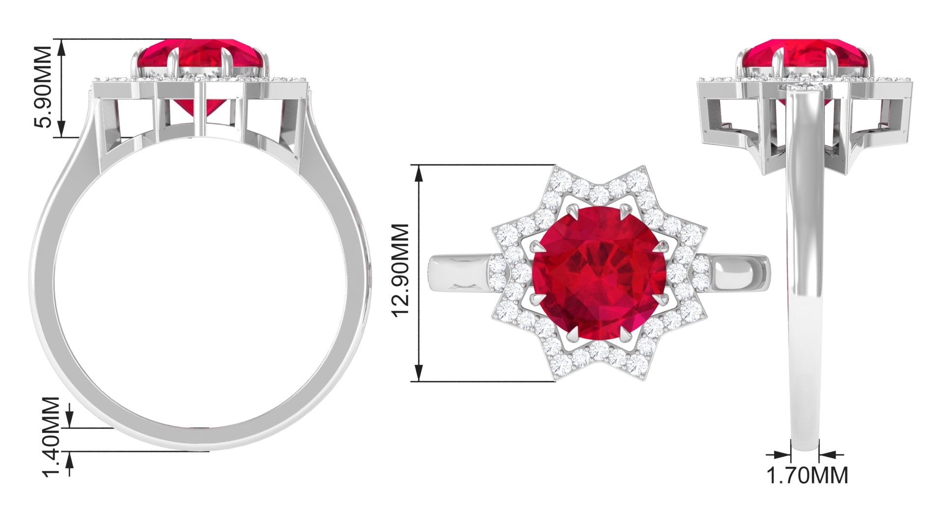 Rosec Jewels-Created Ruby Star Shape Engagement Ring with Diamond