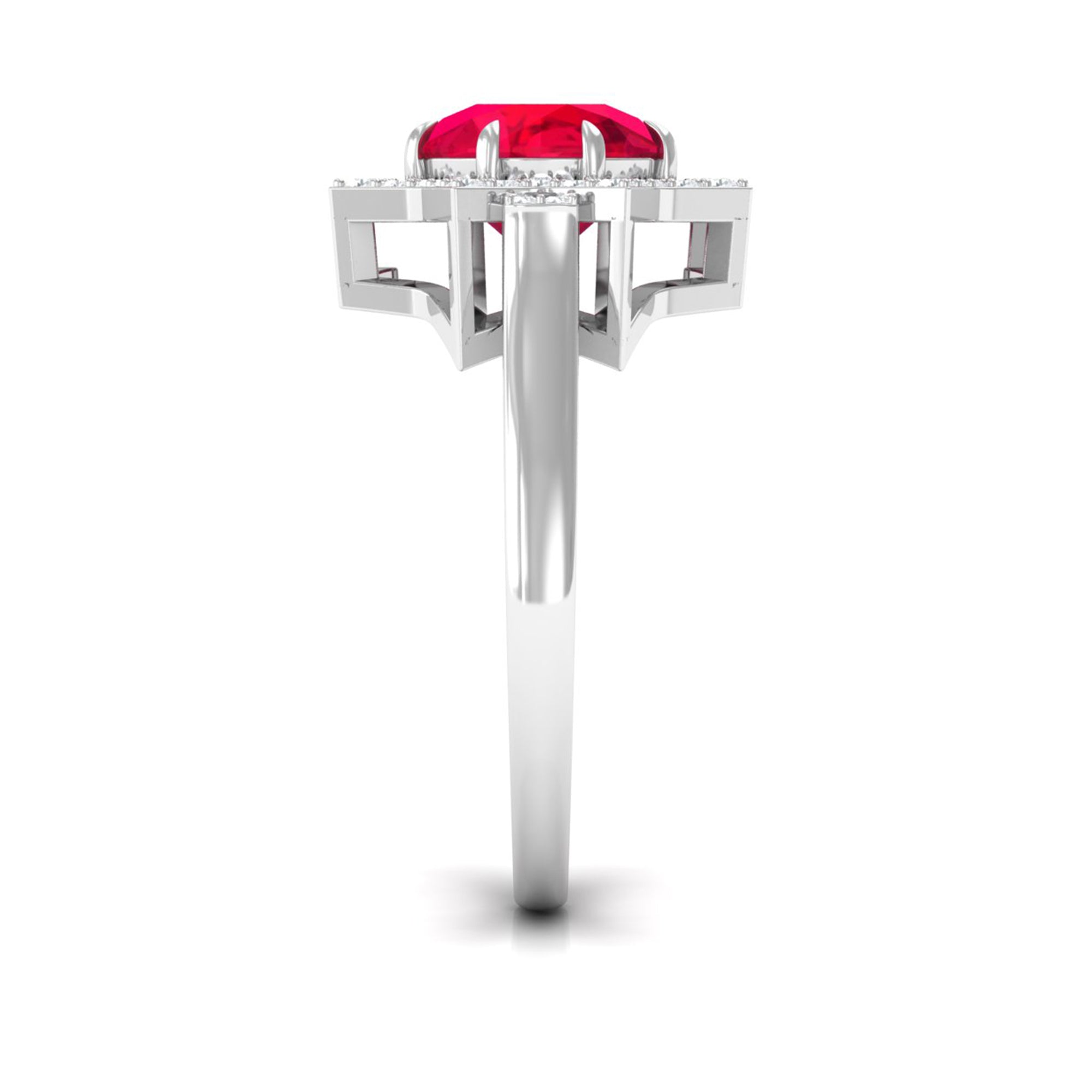 Rosec Jewels-Created Ruby Star Shape Engagement Ring with Diamond