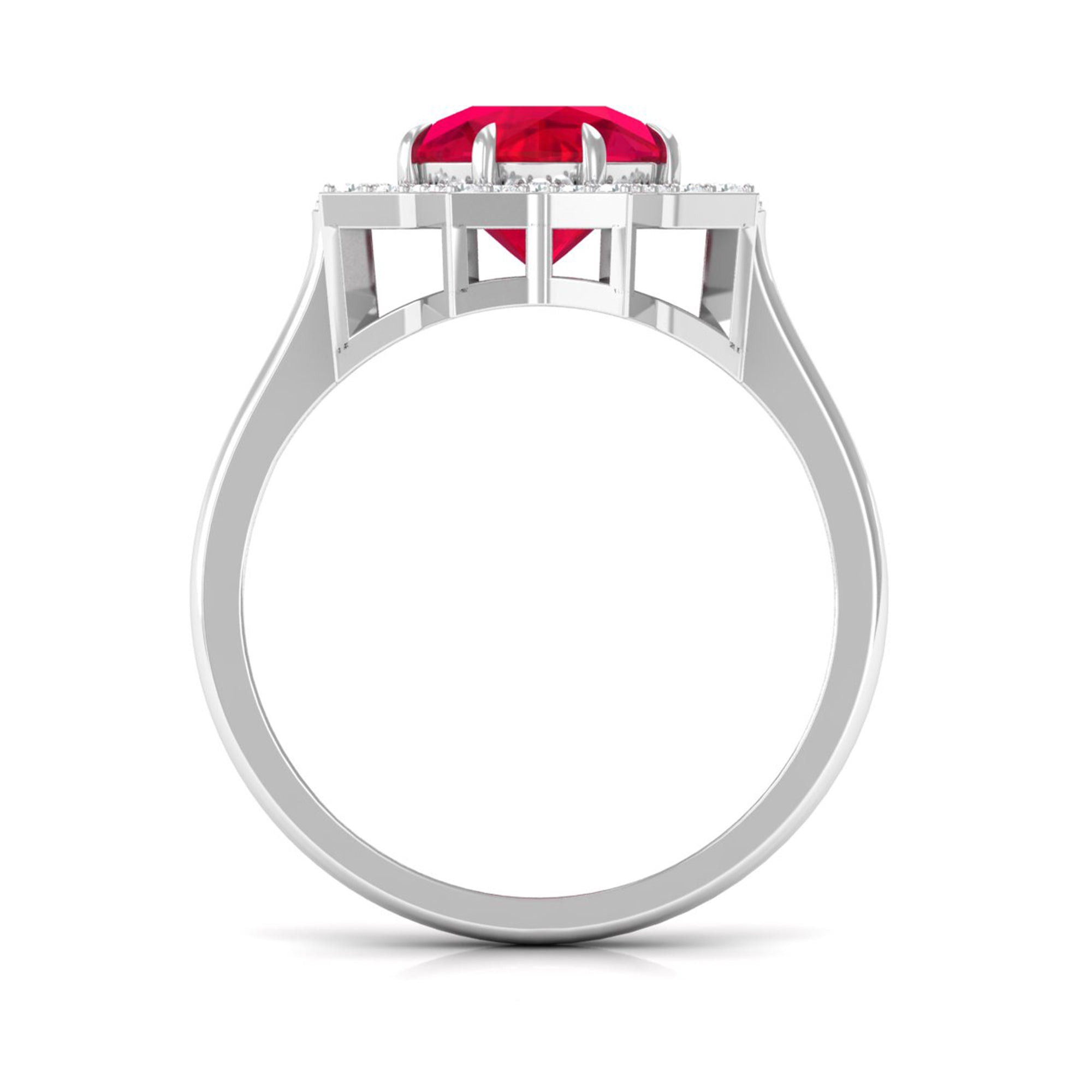 Rosec Jewels-Created Ruby Star Shape Engagement Ring with Diamond