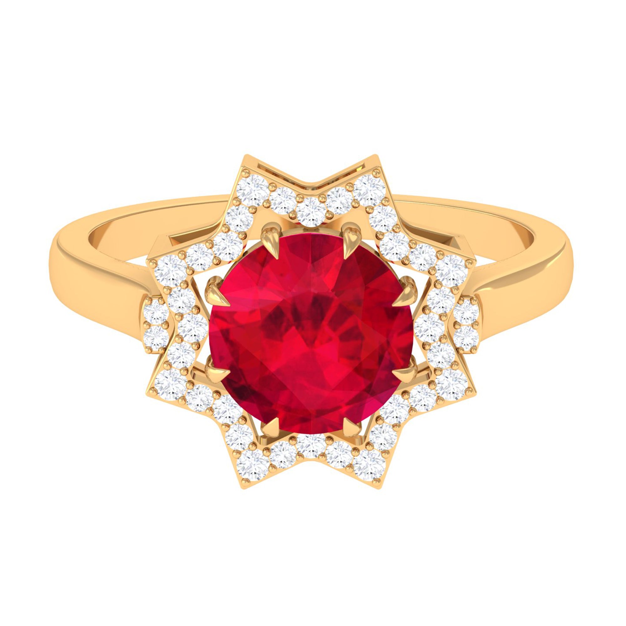 Rosec Jewels-Created Ruby Star Shape Engagement Ring with Diamond