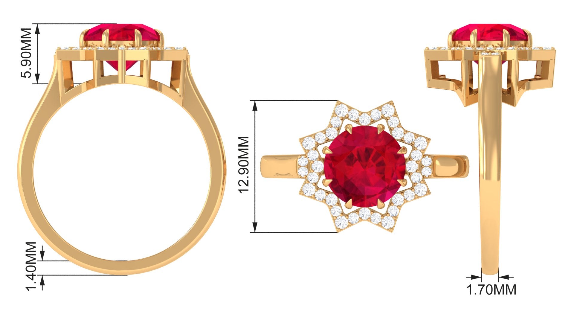 Rosec Jewels-Created Ruby Star Shape Engagement Ring with Diamond