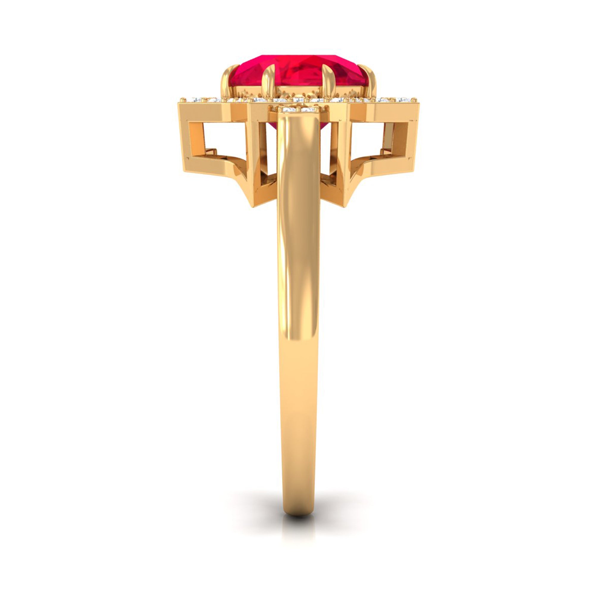 Rosec Jewels-Created Ruby Star Shape Engagement Ring with Diamond