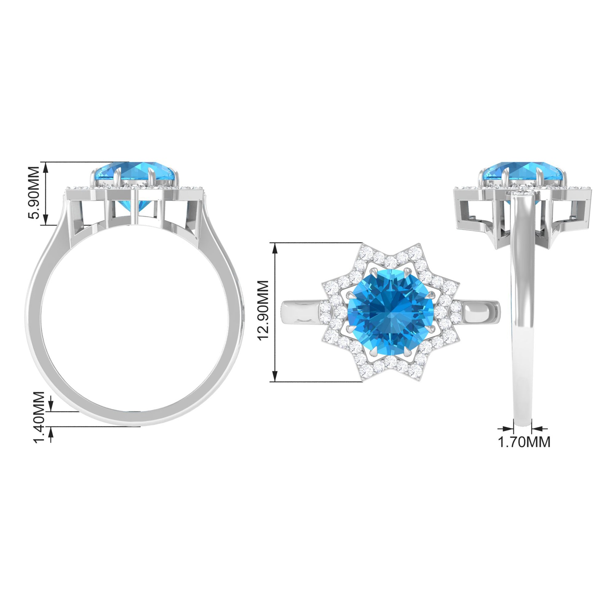 Rosec Jewels-Swiss Blue Topaz Star Shape Engagement Ring with Diamond