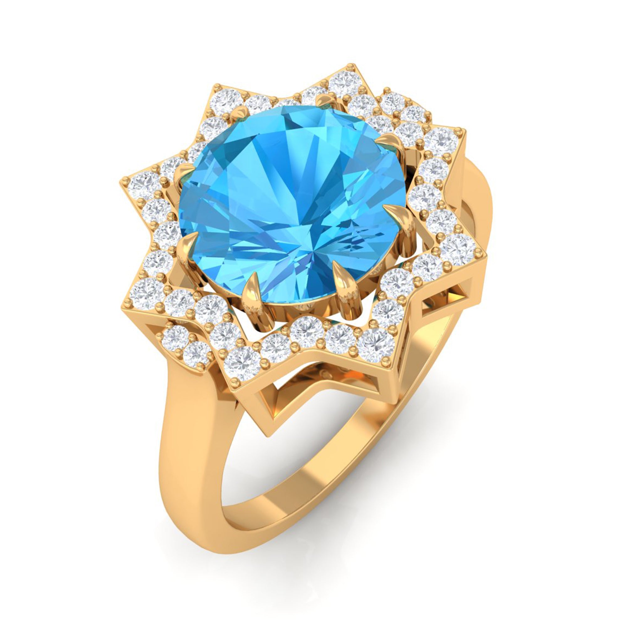 Rosec Jewels-Swiss Blue Topaz Star Shape Engagement Ring with Diamond