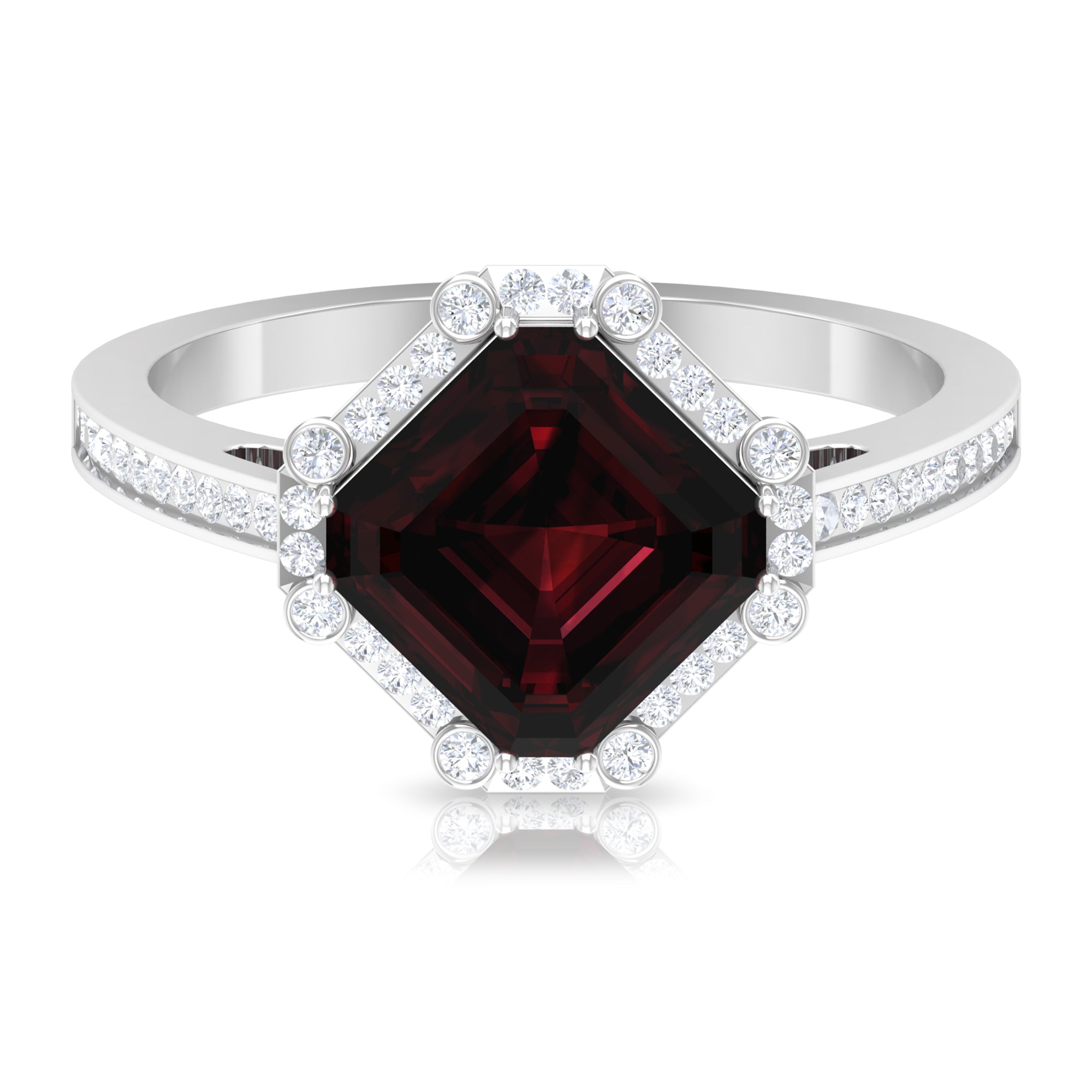 Rosec Jewels-3.75 CT Antique Garnet Engagement Ring with Diamond Accent