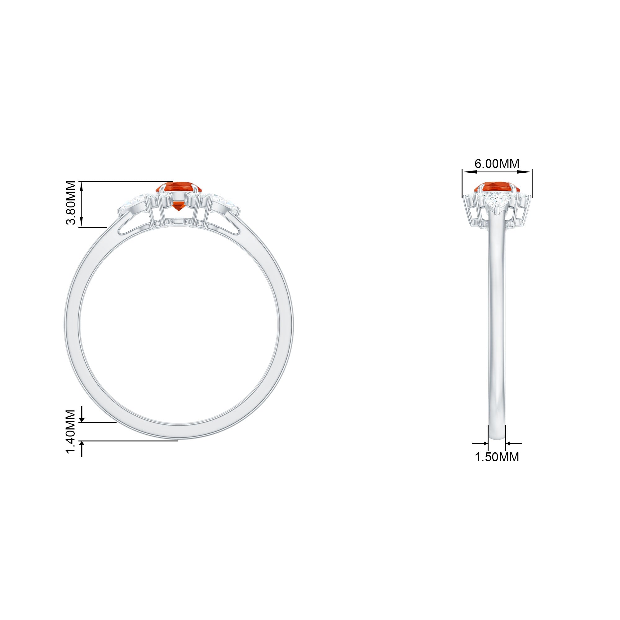 Rosec Jewels-Claw Set Round Fire Opal and Diamond Promise Ring