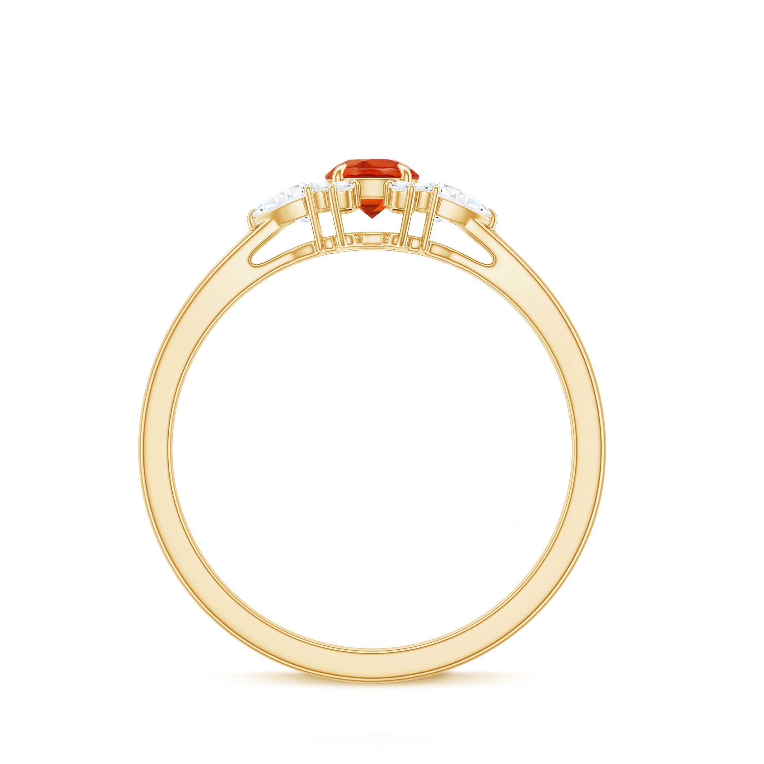 Rosec Jewels-Claw Set Round Fire Opal and Diamond Promise Ring