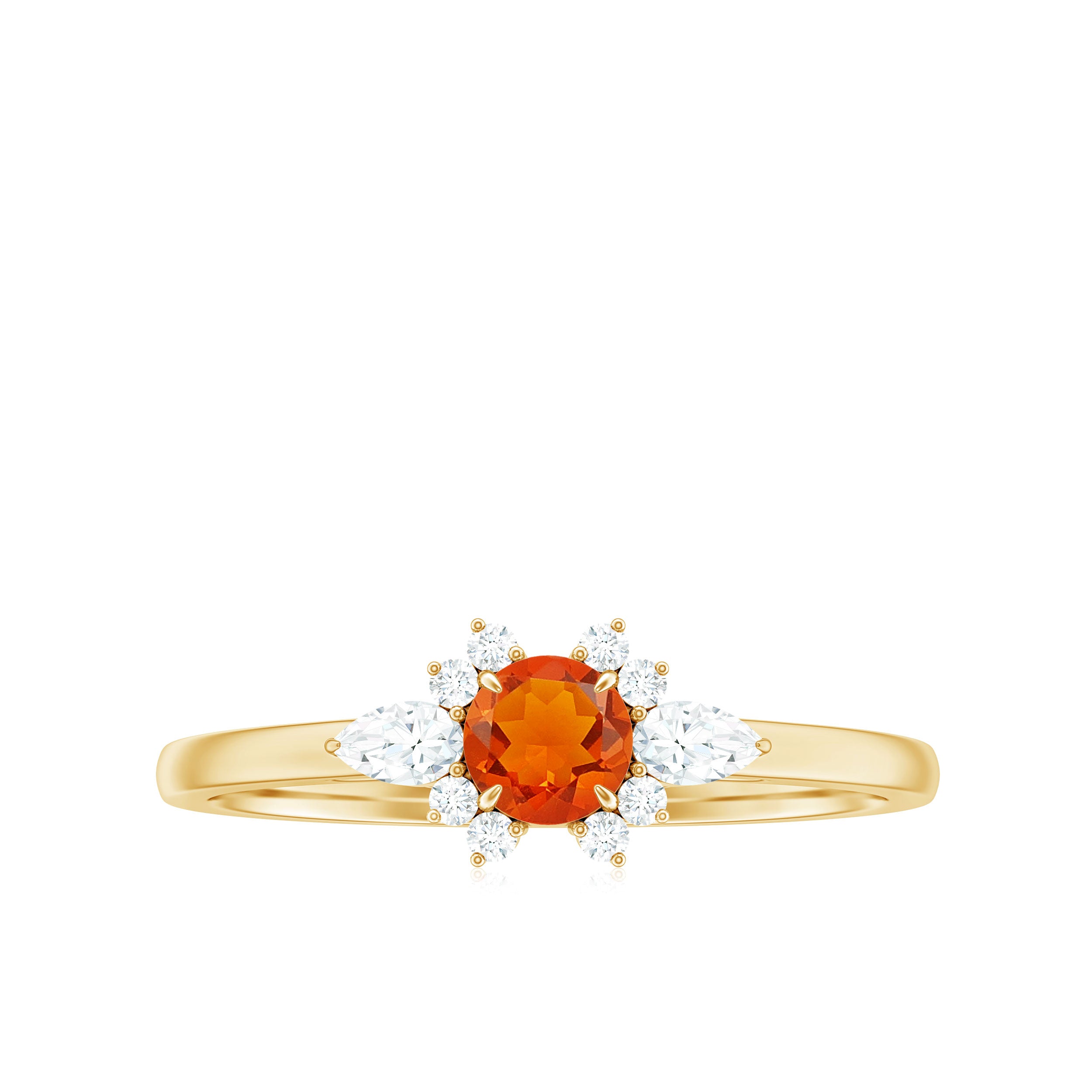 Rosec Jewels-Claw Set Round Fire Opal and Diamond Promise Ring