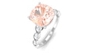 Rosec Jewels-Cushion Cut Morganite Engagement Ring with Moissanite and Gold Milgrain