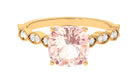 Rosec Jewels-Cushion Cut Morganite Engagement Ring with Moissanite and Gold Milgrain