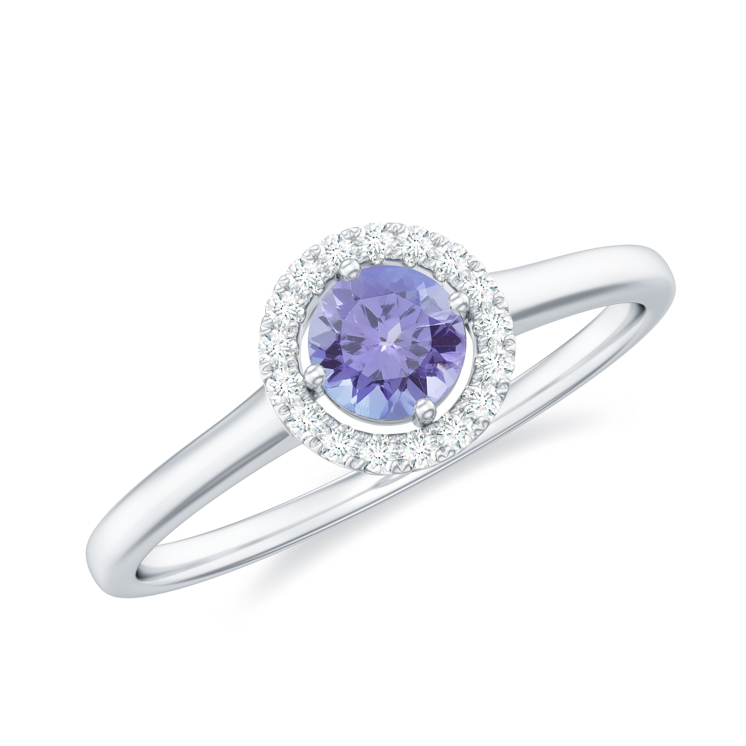 Rosec Jewels-Natural Tanzanite Promise Ring with Diamond Halo