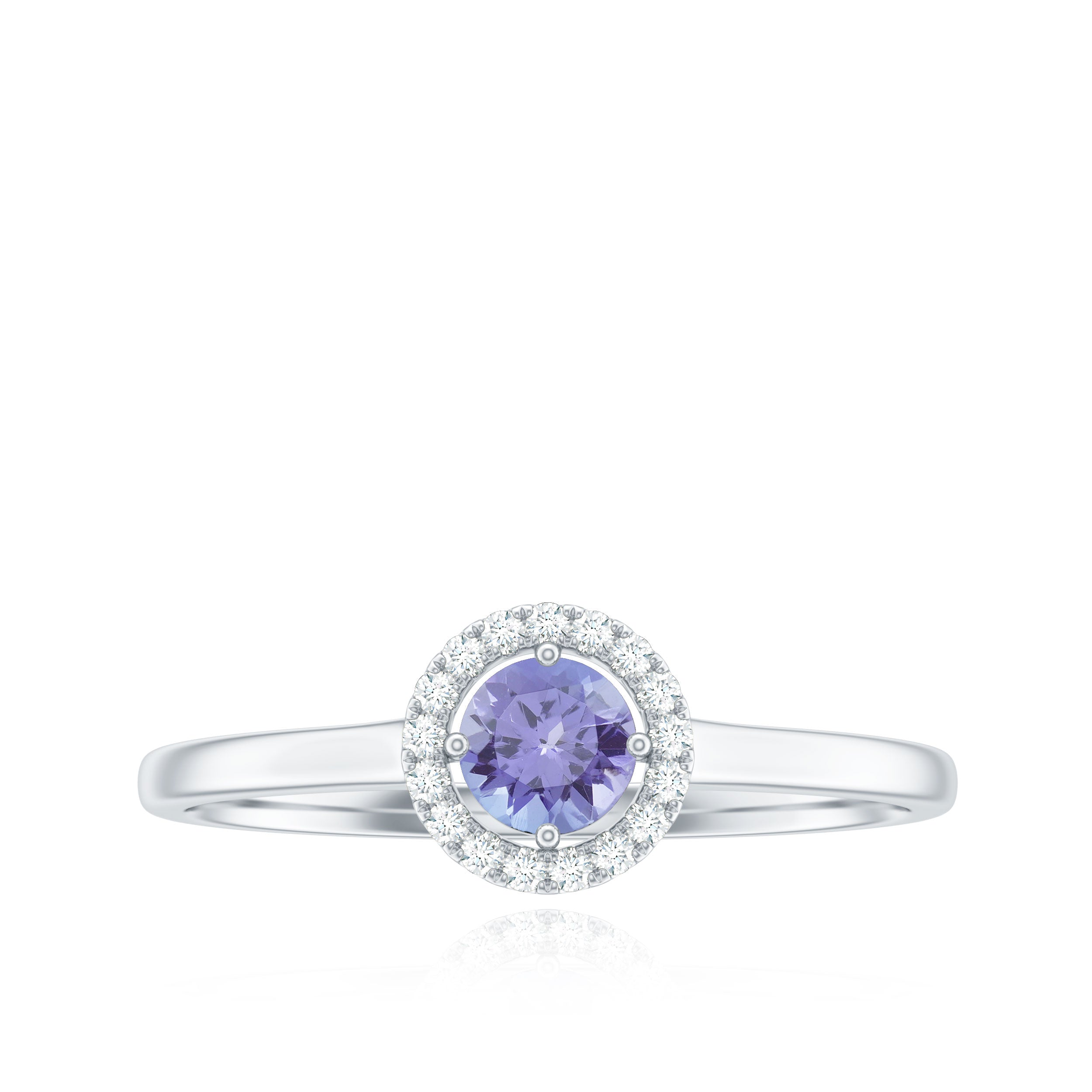 Rosec Jewels-Natural Tanzanite Promise Ring with Diamond Halo