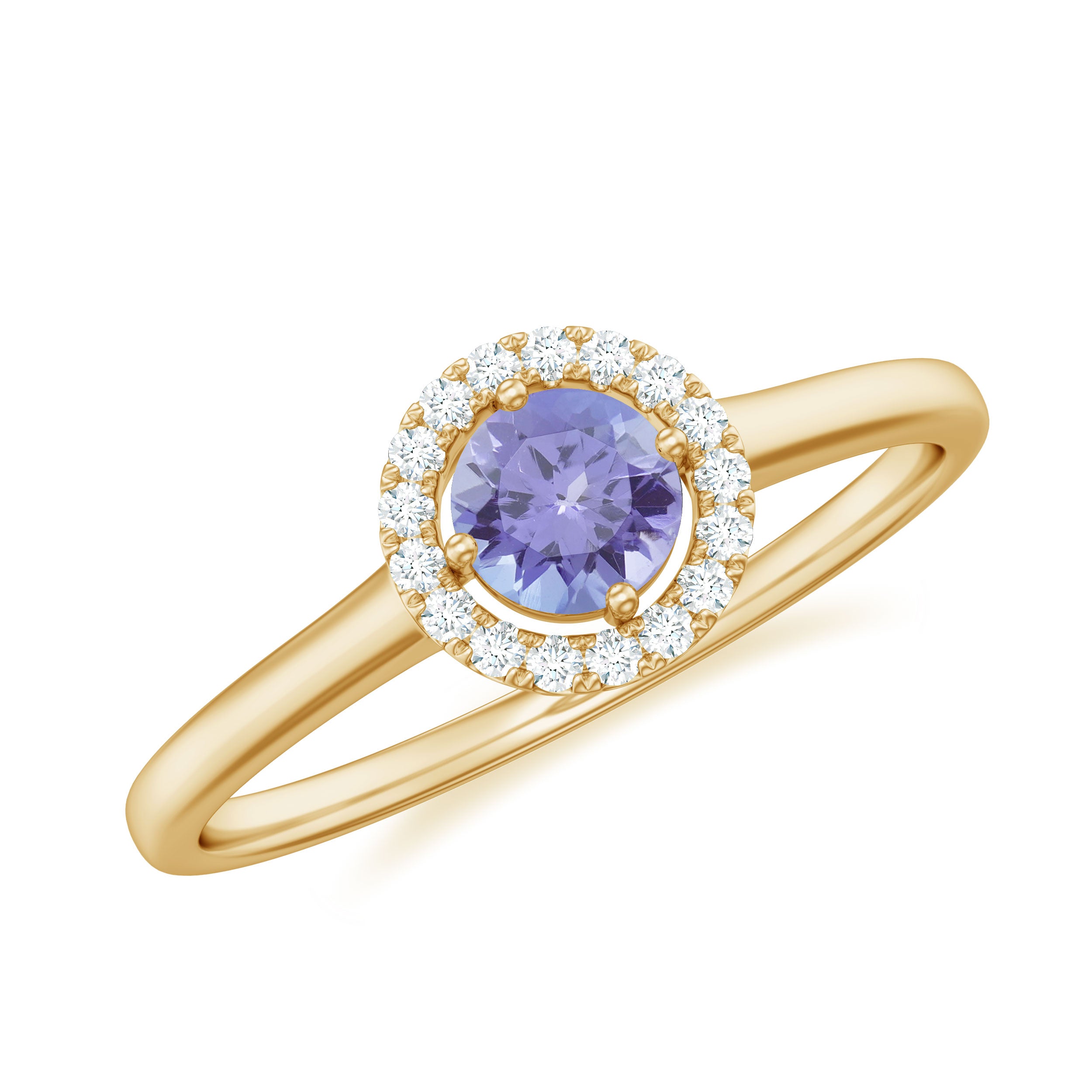 Rosec Jewels-Natural Tanzanite Promise Ring with Diamond Halo