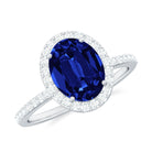 Rosec Jewels-Oval Cut Created Blue Sapphire and Diamond Halo Engagement Ring