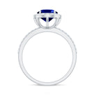 Rosec Jewels-Oval Cut Created Blue Sapphire and Diamond Halo Engagement Ring